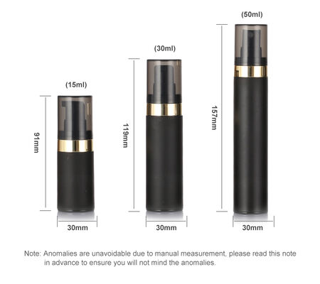 Chất lượng hàng đầu chai không khí màu đen 15ml 30ml 50ml chai mỹ phẩm không khí nhựa PP