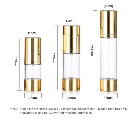 Đề nghị 15ml 30ml 50ml Slim Pump không khí chai cho bảo quản da bao bì với màn hình in kem & huyết thanh