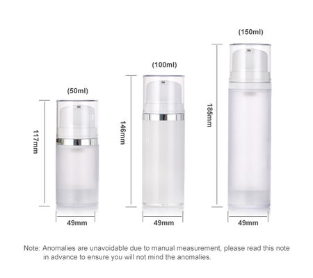 Chai nhựa trắng kem không có không khí cho sữa rửa mặt & serum chăm sóc da 50ml/100ml/150ml in màn hình