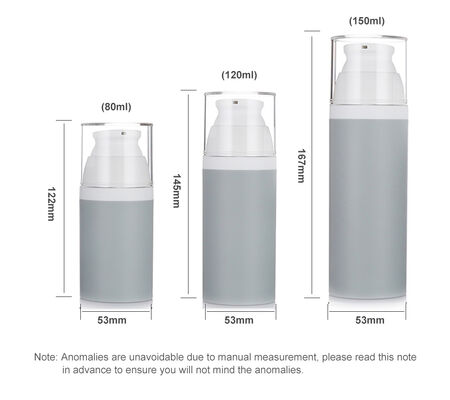 Màu xám Chai bơm không có không khí 80ml 3 kích cỡ Chai nhựa không có không khí tùy chọn dành cho mỹ phẩm